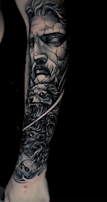 Zeus and wolves forearm sleeve